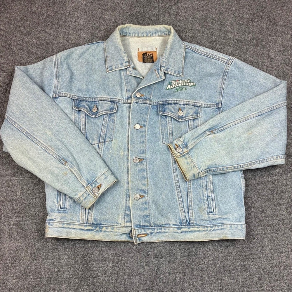 1980s iD Wear Trident Advantage Mint Denim Jacket Light Wash Canada Mens Large